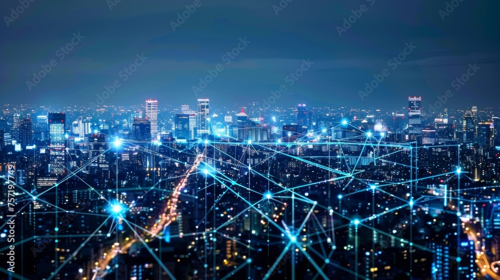 Poster communication network concept for a smart city. 5g. lpwa (low power wide area). wireless communicati