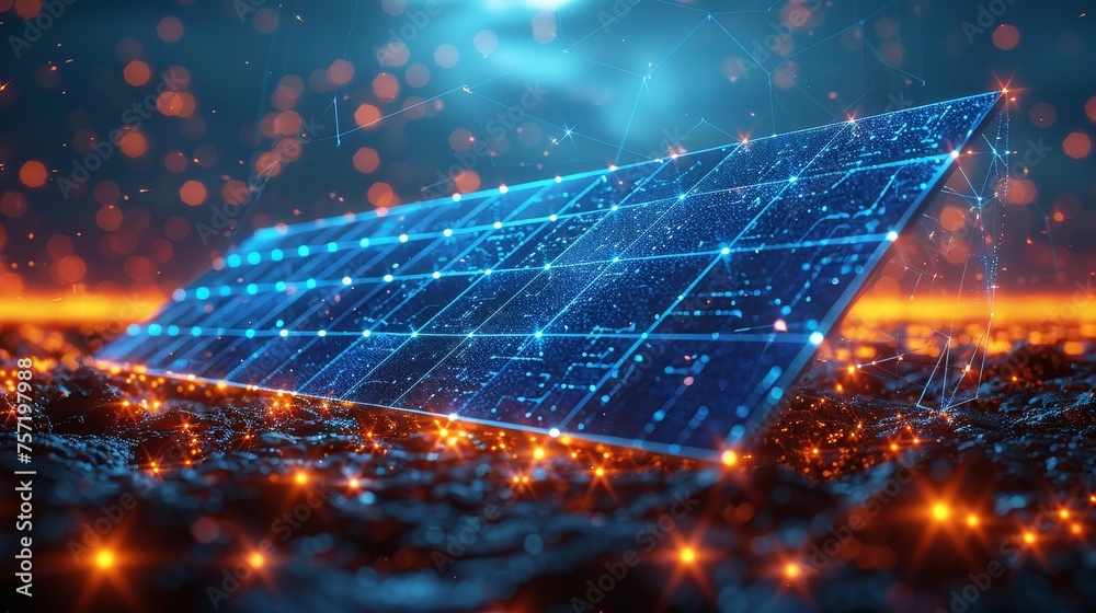 Aufkleber intricate 3d graphic design of a blue solar battery on planet earth, panel. renewable energy. geomet