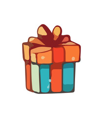 Gift vector illustration. Christmas New Year decoration box. Drawn in cartoon watercolor style isolated on a white background.