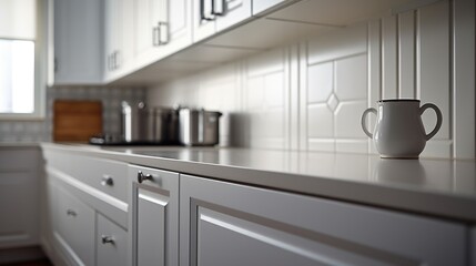 white kitchen furniture in modern style. Close up.