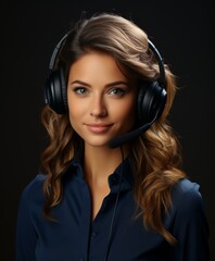 Woman Wearing Headphones and Blue Shirt