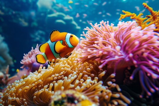 Clownfish and anemone in coral reef