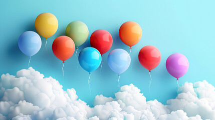 3d eid balloons with clouds on sky blue background , eid ul adha or eid ul fitar greeting cards  - obrazy, fototapety, plakaty