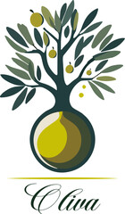 Emblem with olive tree.Vector illustration with a stylized olive tree on a transparent background with text. Perfect for a sticker, advertising banner, logo.