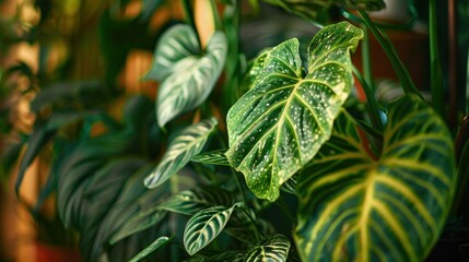 This close-up of vibrant Calathea leaves, showcasing their natural patterns, is perfect for those interested in botanical themes.