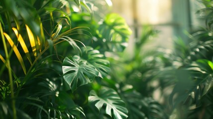 The image serves as excellent inspiration for indoor gardening enthusiasts looking to add lush foliage to their environment. - obrazy, fototapety, plakaty