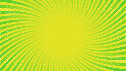 Green with Yellow Sun Rays Retro with Paper Texture Background. Abstract Burst Sun Rays Pattern Design. Vector Spiral Twist Illustration.