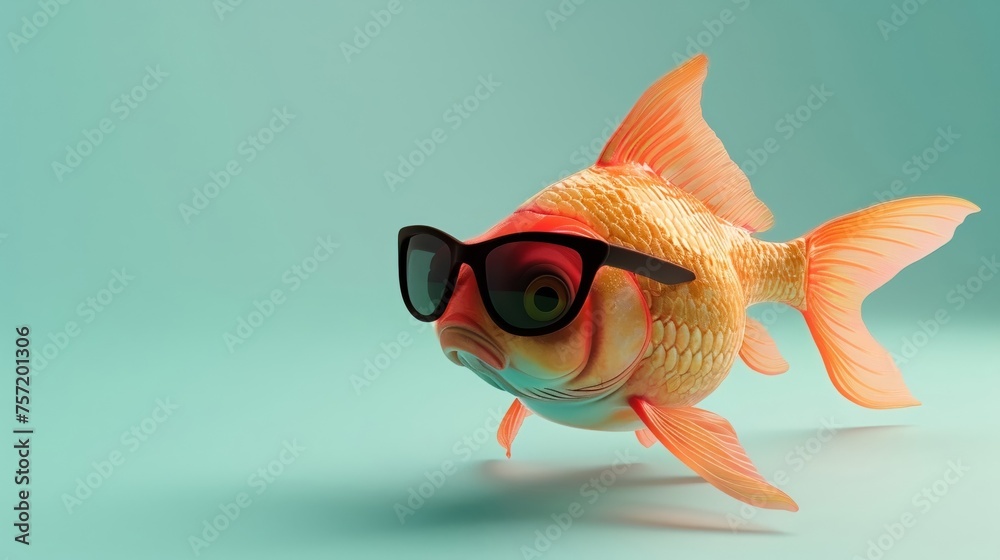 Wall mural Create an image of Fish wearing stylish sunglass shades against a solid pastel background. 3D render - Wall murals