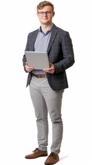 Man Standing With Laptop in Hands