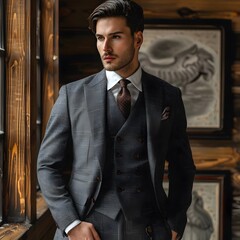 the timeless appeal of a well-tailored three-piece suit in charcoal grey, exuding confidence and sophistication for any formal occasion