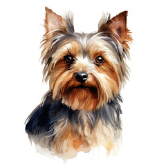 Yorkshire Terrier dog portrait watercolor clipart illustration on transparent background