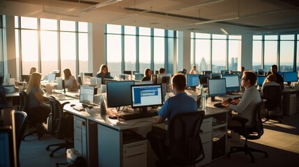 Fototapeta na wymiar Group of People Working at Desks in Office
