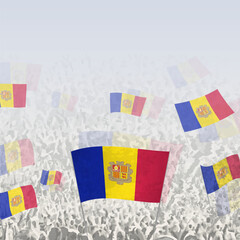 Crowd of people waving flag of Andorra square graphic for social media and news.