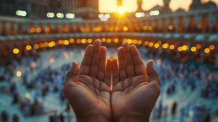 Foto op Canvas man hands praying in front of muslims holy kaaba  , Jeddah, Saudi Arabia , Muslim Pilgrims at The Kaaba in The Haram Mosque of Mecca , Saudi Arabia, praying to GOD  © Mahnoor
