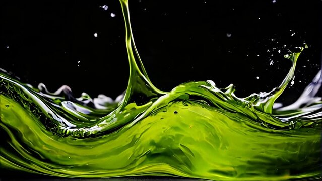 Green liquid waves on a black background