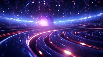 Fototapeta premium Two interlacing gravitational fields floating in space, featuring a futuristic, luminous, electrical, mechanical