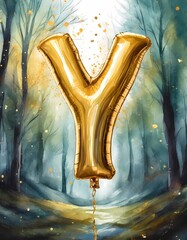 ABC, alphabeth in golden balloon letters, balloons, gold, flying, floating, illustration, 3D, Letters