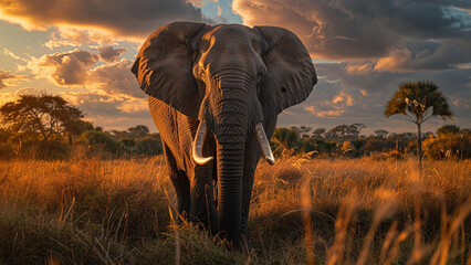 African Elephant Photography: Capturing the Majestic Beauty in the Savanna Forest at Evening Light