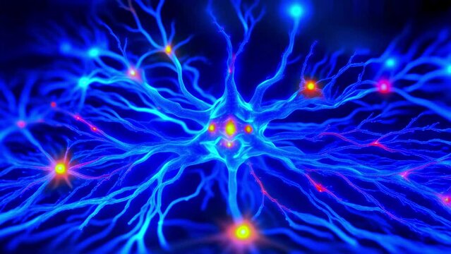 Neural Network Illustration: Synaptic Connections with Glowing Nodes for Medical, Scientific, and Educational Use