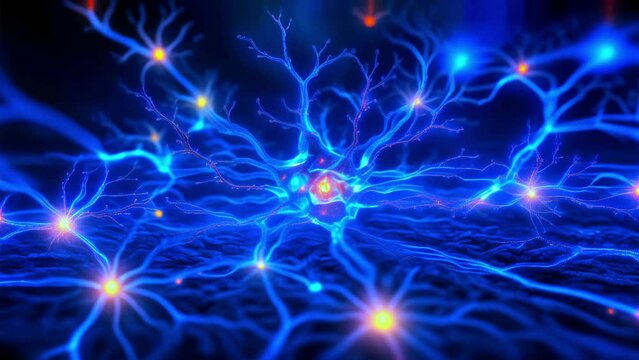 Neural Network Illustration: Synaptic Connections with Glowing Nodes for Medical, Scientific, and Educational Use