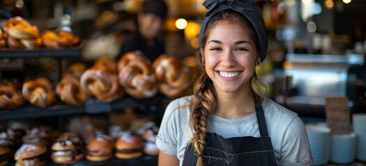 Woman Standing in Front of Display of Donuts
