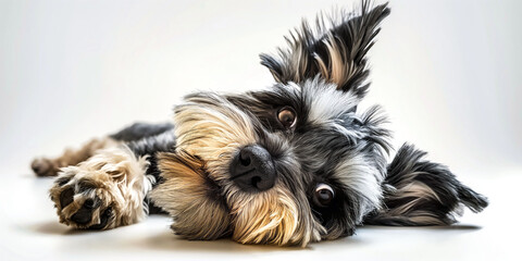 Playful Miniature Schnauzer Puppy Lying Upside Down
