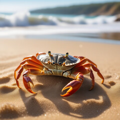 Sea crab on a background of sand and sea
