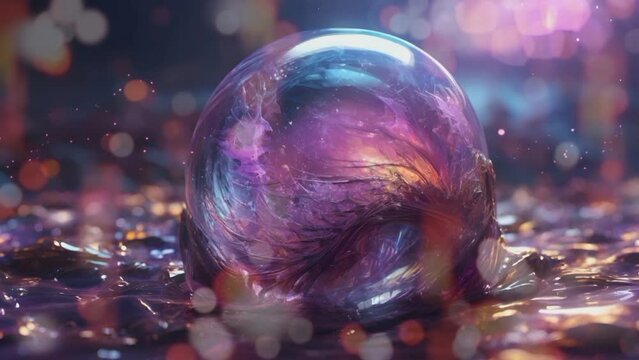 Realistic illustration of a mesmerizing purple crystal ball illustration. Seamless looping 4k time-lapse virtual video animation background