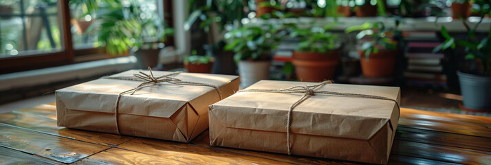 A brown paper gift box tied with string, perfect for birthday or holiday celebrations.