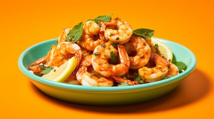 Succulent Garlic Butter Shrimp on Turquoise Plate