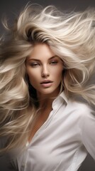 Fototapeta premium Woman With Long Blonde Hair in White Shirt