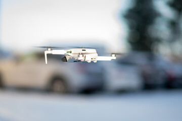 Drone in winter landscape in the sky