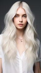 Fototapeta premium Woman With Long White Hair in White Shirt
