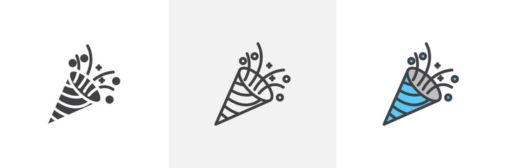 Confetti Party Popper Isolated Line Icon Style Design. Simple Vector Illustration