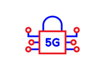Red and blue secure internet  illustration in line style design. Vector illustration.
