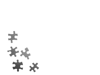 Frame formed of grey puzzle pieces with noise or grain. Photo of jigsaw puzzle pieces isolated against white or PNG transparent background. Business, logic,  conceptual background