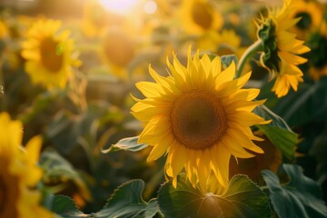 Fototapeta premium Beautiful sunflowers close-up in the field.