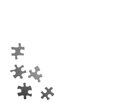 Frame formed of grey puzzle pieces with noise or grain. Photo of jigsaw puzzle pieces isolated against white or PNG transparent background. Business, logic,  conceptual background - Powered by Adobe