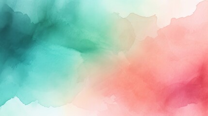 Fototapeta premium Abstract ombre watercolor background with Turquoise, Emerald green, Coral pink