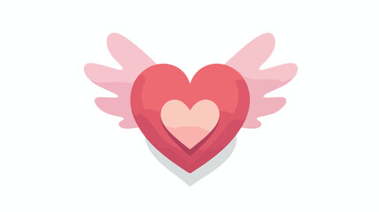 A festive flat icon of a heart with wings represent