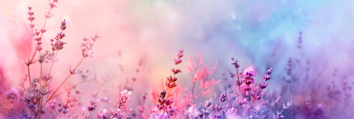 Ethereal watercolor backdrop with lavender flowers, creating a serene and tranquil atmosphere ....