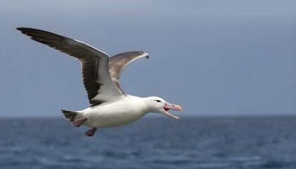 Fototapeta na wymiar An Albatross With Its Wings Fully Extended Catchi