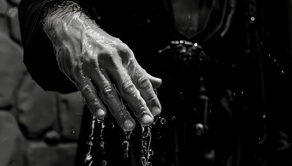 Baptismal Blessings: John the Baptist's Hand with Water Dripping - obrazy, fototapety, plakaty