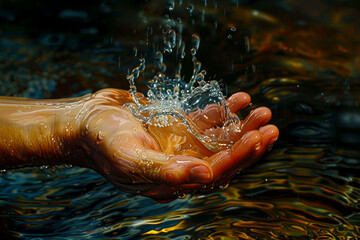 Baptismal Blessings: Hand with Water Dripping - A Creative Image for Content Creators.