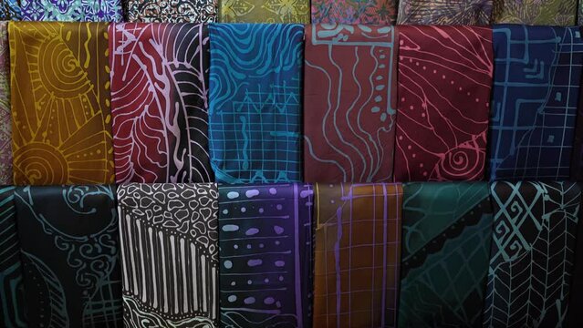 Close-up view of the various types of batik material men shirt.