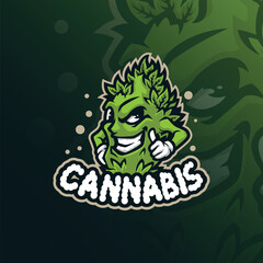 Cannabis mascot logo design with modern illustration concept style for badge, emblem and t shirt printing. Smart cannabis illustration.