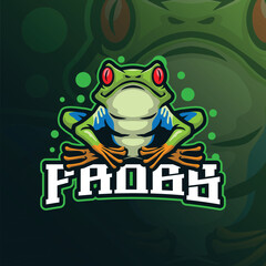 Frogs mascot logo design with modern illustration concept style for badge, emblem and t shirt printing. Frogs green illustration.