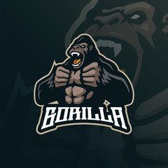 Gorilla mascot logo design with modern illustration concept style for badge, emblem and t shirt printing. Angry gorilla illustration.