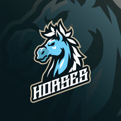 Horses mascot logo design with modern illustration concept style for badge, emblem and t shirt printing. Horses head illustration.