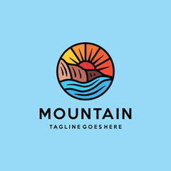 Mountain Logo Colorful Vector, Monoline High Peak Icon Symbol, Vacation Creative Vintage Graphic Design